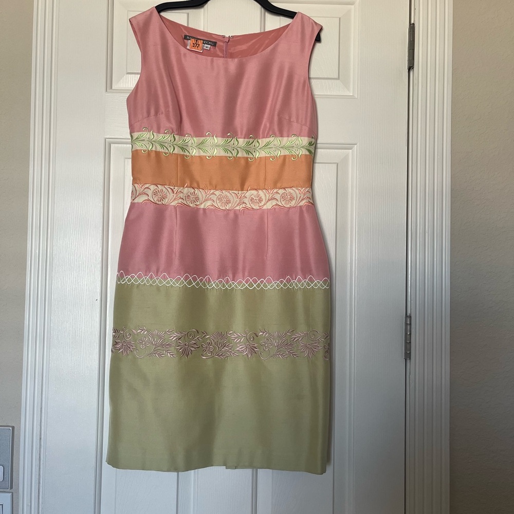 Maggy London Pink, Orange, and Green Midi Dress